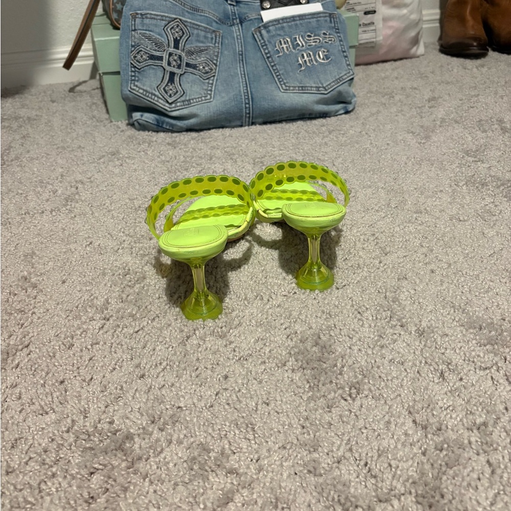 Neon Yellow Rhinestone Sandals - Picture 3 of 4
